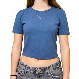 Zara Blue Cropped Tee Shirt Size Medium